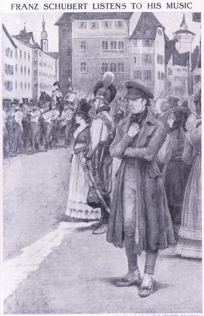 Franz Schubert listens to his music in the streets of Vienna by Charles Mills Sheldon